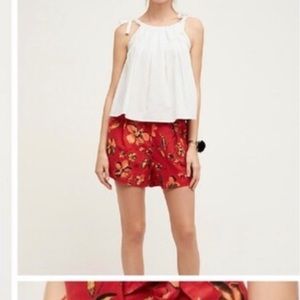 Anthropologie red floral shorts